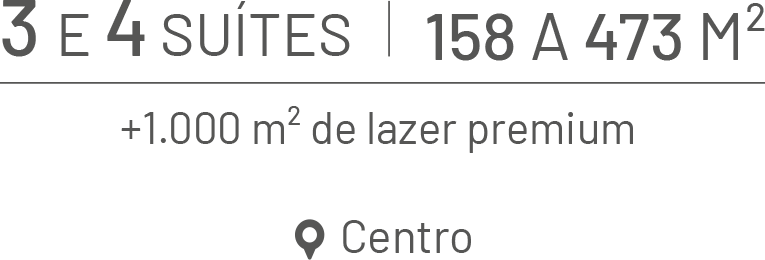 3 e 4 suítes · 158 a 473 m² · +1.000 m² de lazer premium
